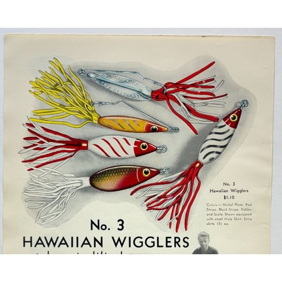 Hawaiian Wigglers No 3 Vintage Print Ad 40s Fishing Lures Fred Arbogast Akron OH - Picture 4 of 6